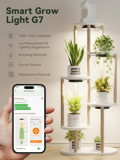 the Glowrium app smart database with G7 full spectrum LED puck grow lights