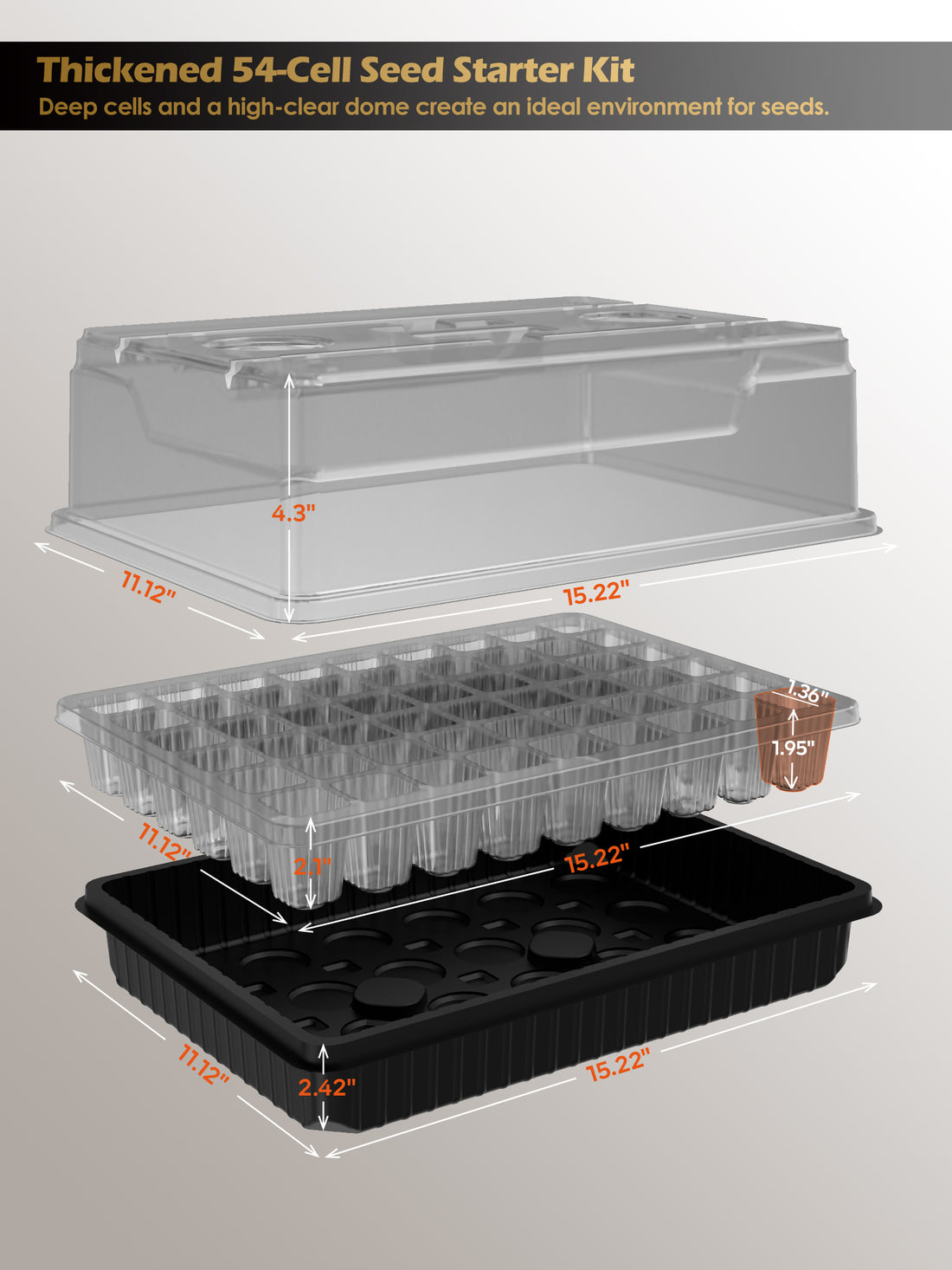 GLOWRIUM Full-Spectrum Seed Starter Kit with Adjustable LED Grow Lights &amp; Humidity Dome | 30W High-Output Seedling Tray for Indoor Germination-G9