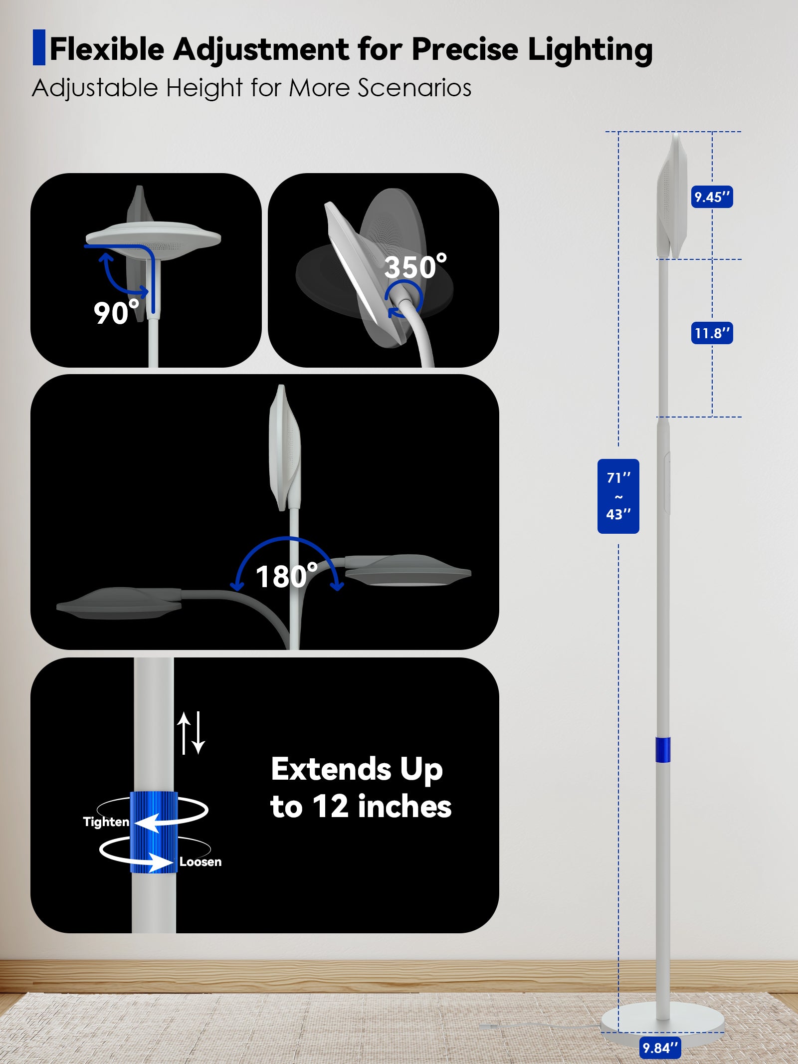 GLOWRIUM Light Therapy Floor Lamp H6 – 48,000 Lux UV-Free Full Spectrum Sunlight Lamp with Remote &amp; Touch Control