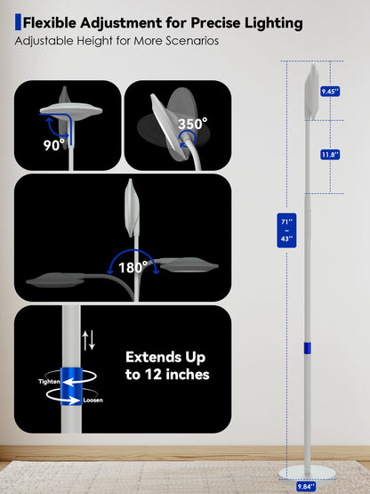 GLOWRIUM Light Therapy Floor Lamp H6 – 48,000 Lux UV-Free Full Spectrum Sunlight Lamp with Remote &amp; Touch Control