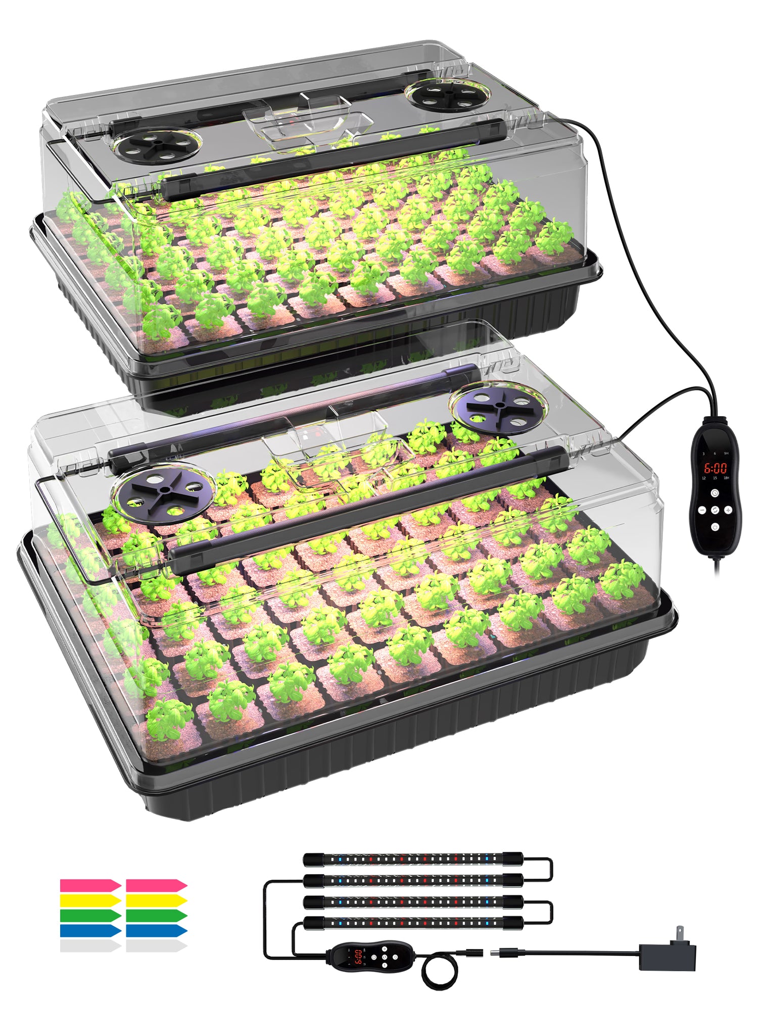 GLOWRIUM Full-Spectrum Seed Starter Kit with Adjustable LED Grow Lights &amp; Humidity Dome | 30W High-Output Seedling Tray for Indoor Germination