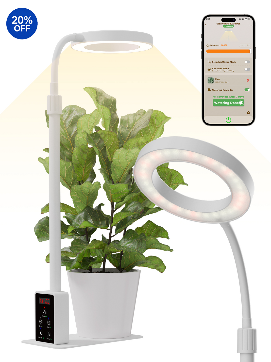 GLOWRIUM G4 | 12W Smarte Vollspektrum-LED-Desktop-Pflanzenlampe