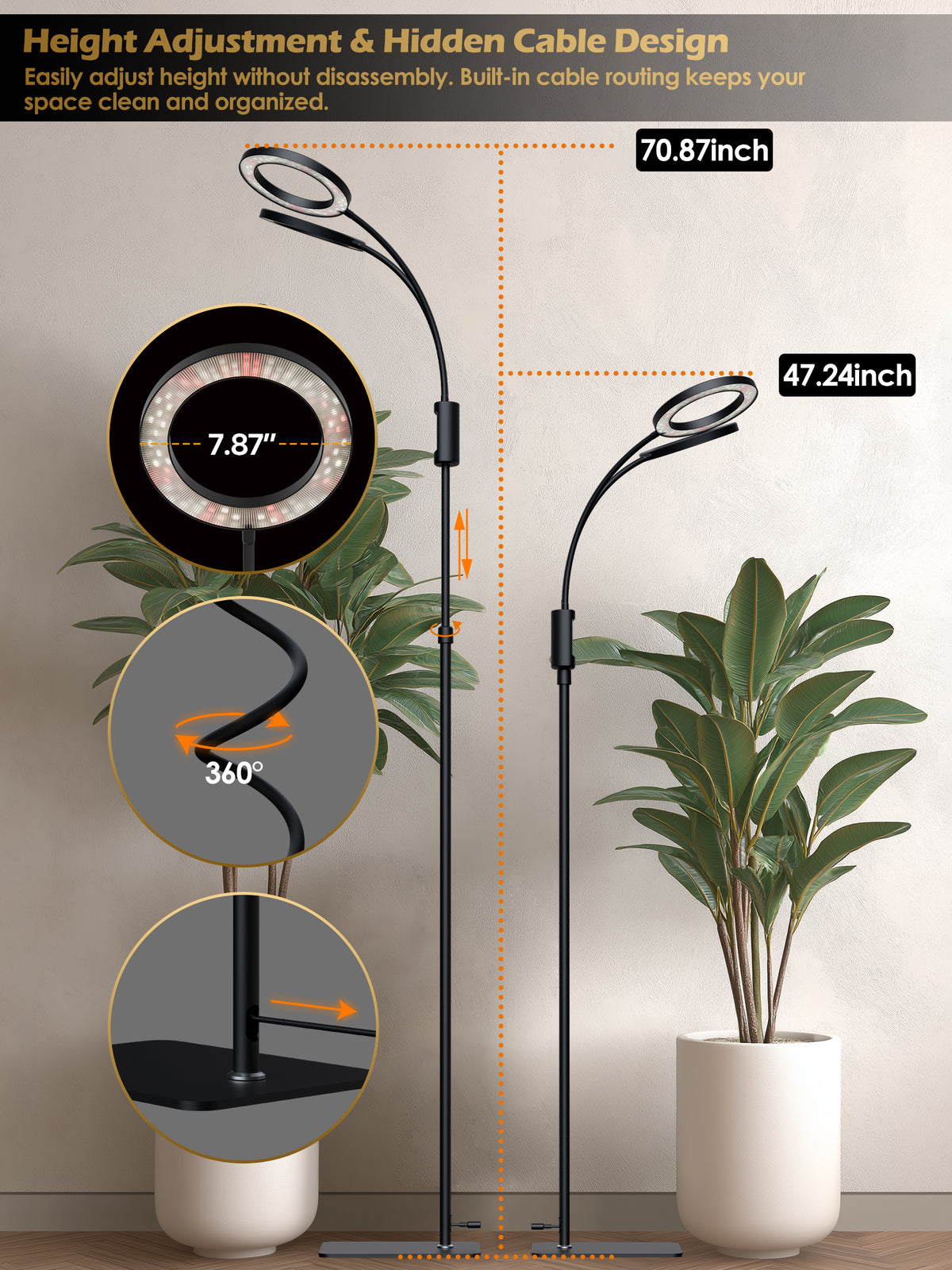 GLOWRIUM® G5 48W Smart Grow Light for Large Indoor Plants - Dual Head Full Spectrum, Adjustable Height, Stepless Dimming, Auto-Timer