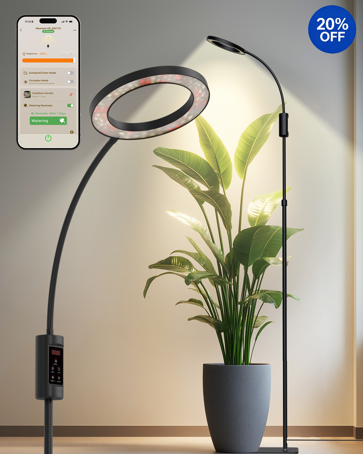 GLOWRIUM G5 | 48W Intelligente Vollspektrum-LED-Pflanzenlampe für den Bodenbereich