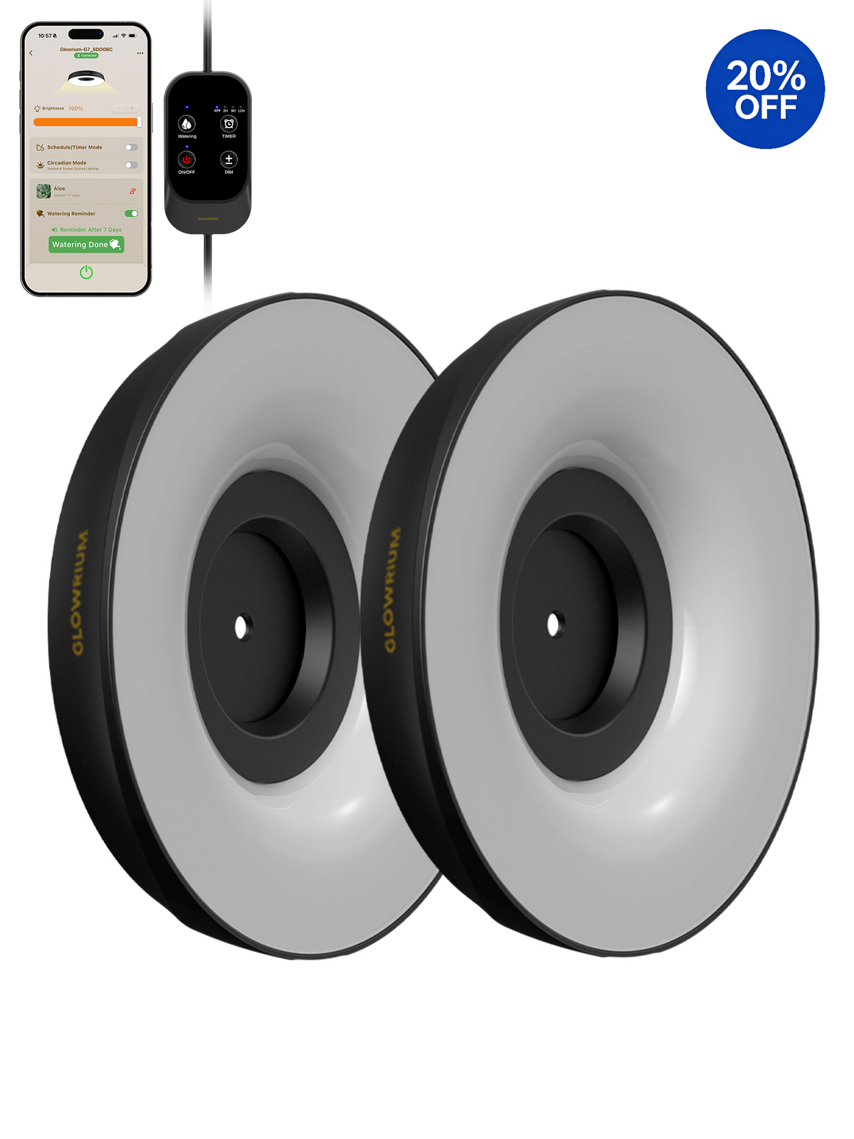 GLOWRIUM® G7 Smart LED Pflanzenlampe für Zimmerpflanzen – Vollspektrum, Auto-Timer, Stufenloses Dimmen, Gieß-Erinnerung, Modulares Design, Pflanzen-Assistent