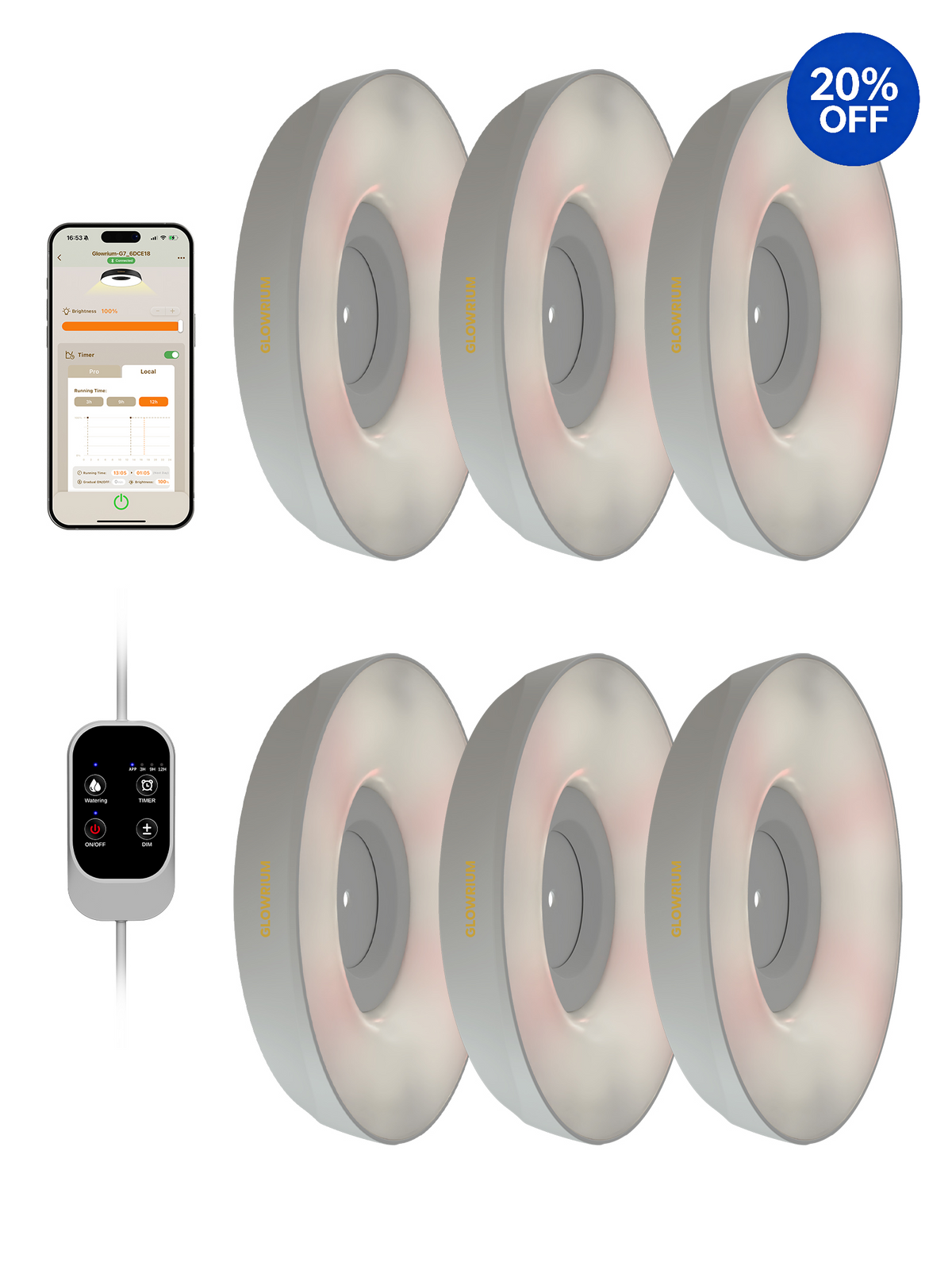 GLOWRIUM® G7 Smart LED Pflanzenlampe für Zimmerpflanzen – Vollspektrum, Auto-Timer, Stufenloses Dimmen, Gieß-Erinnerung, Modulares Design, Pflanzen-Assistent