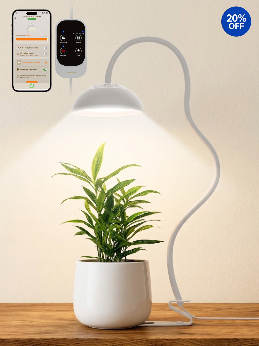GLOWRIUM G8 | 10W Smarte Vollspektrum-LED-Desktop-Pflanzenleuchte