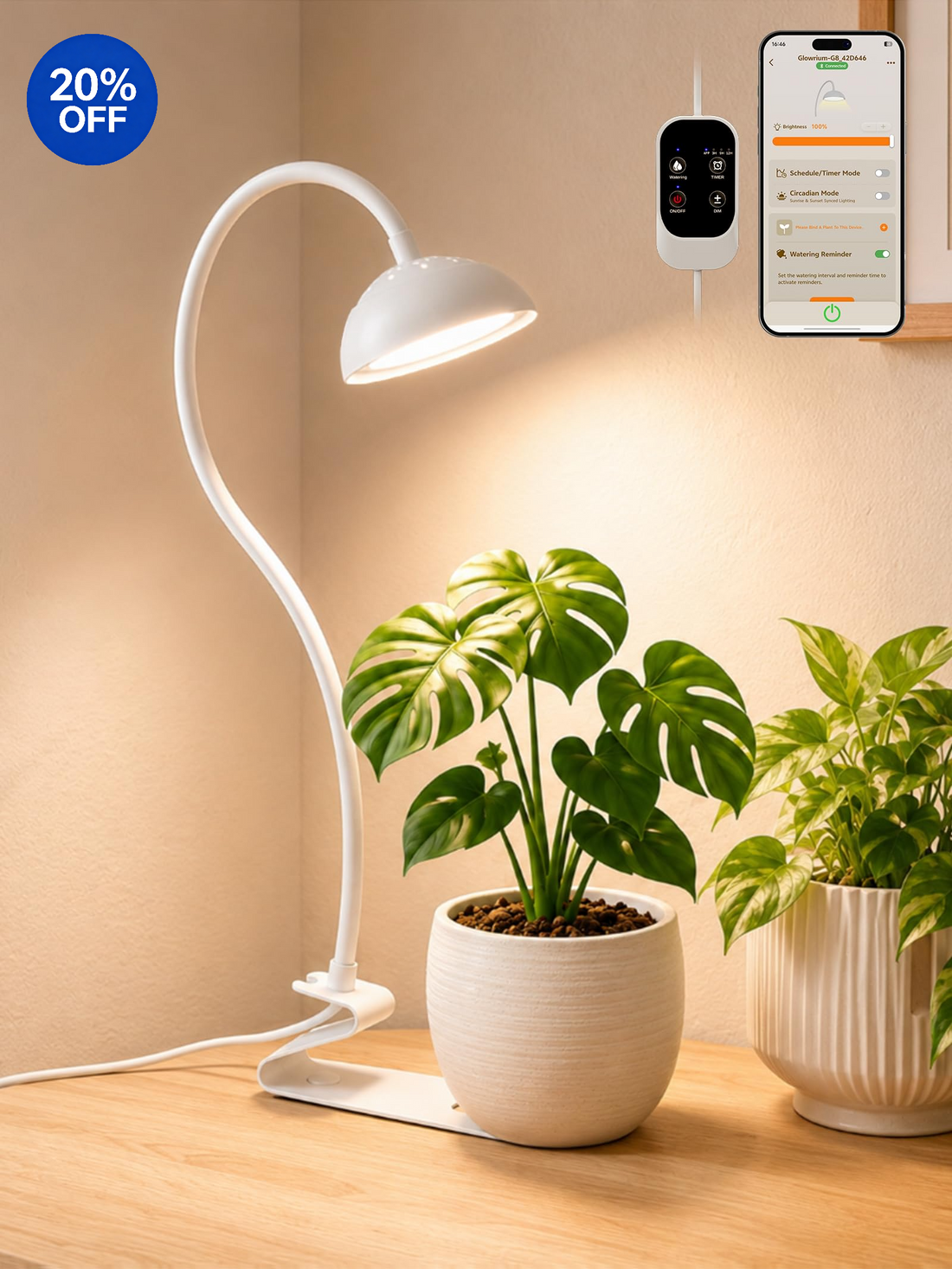 GLOWRIUM® G8 10W Smart LED Grow Light - Full Spectrum Plant Light for Small Indoor Plants