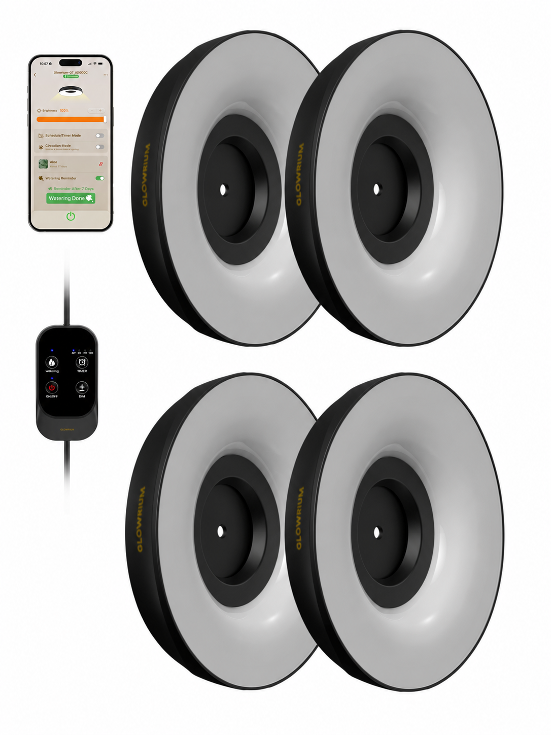 GLOWRIUM® G7 Smart LED Pflanzenlampe für Zimmerpflanzen – Vollspektrum, Auto-Timer, Stufenloses Dimmen, Gieß-Erinnerung, Modulares Design, Pflanzen-Assistent
