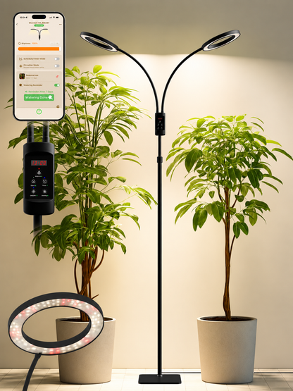 GLOWRIUM® G5 48W Smart Grow Light for Large Indoor Plants - Dual Head Full Spectrum, Adjustable Height, Stepless Dimming, Auto-Timer