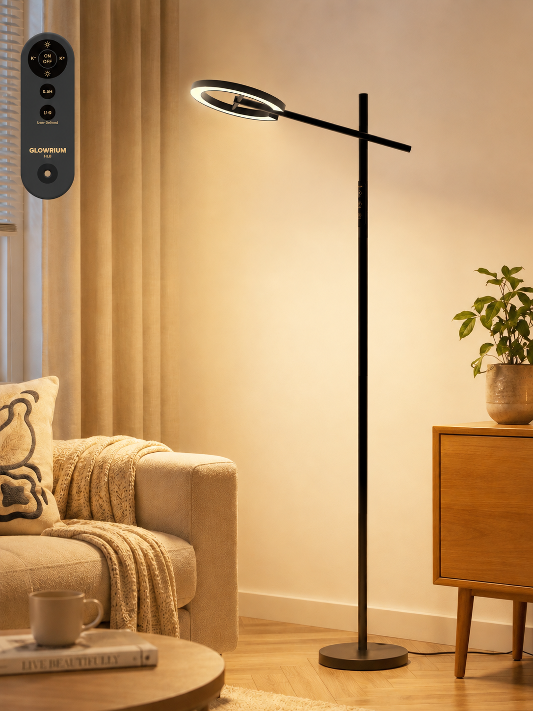 GLOWRIUM® H1B 2700-6500K Lese-Stehlampe, stufenlos dimmbar, drehbar für Wohnzimmer &amp; Schlafzimmer &amp; Büro