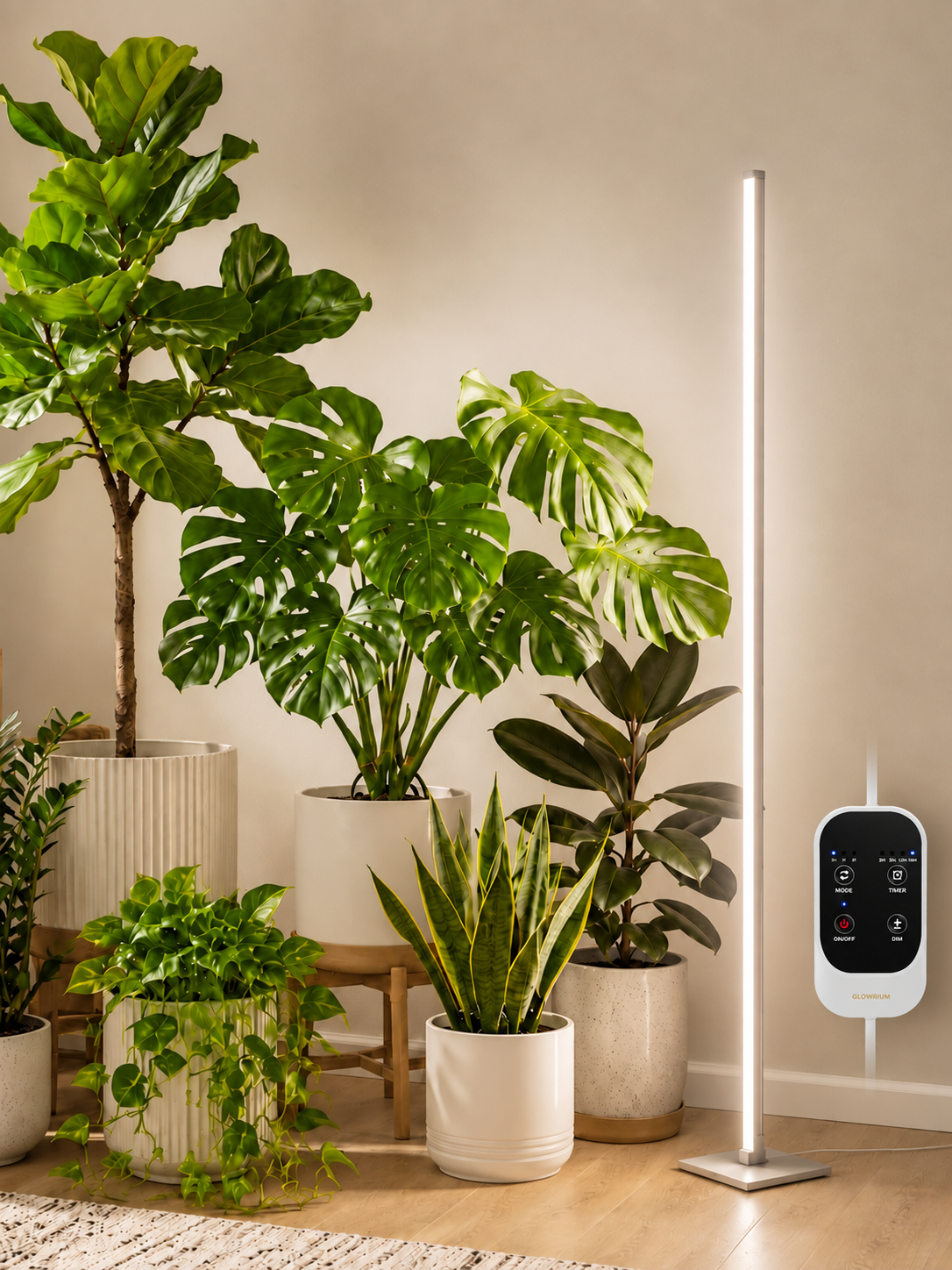 GLOWRIUM® G3 Silver 36W (152,4 cm) Wachstumslampen - Vollspektrum, zum Aufhängen und Aufstellen, mit Auto-Timer, breite Abdeckung für Zimmerpflanzen