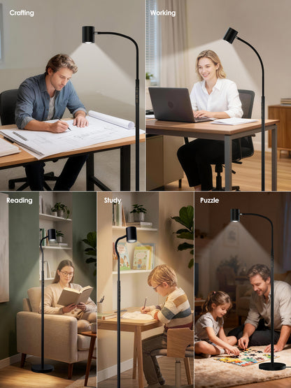 GLOWRIUM 12W LED Reading Floor Lamp H2B – 62" Tall, Dimmable Brightness &amp; Color Temperature, Adjustable Gooseneck Touch Control, Suitable for Living Room, Bedroom, and Home Office