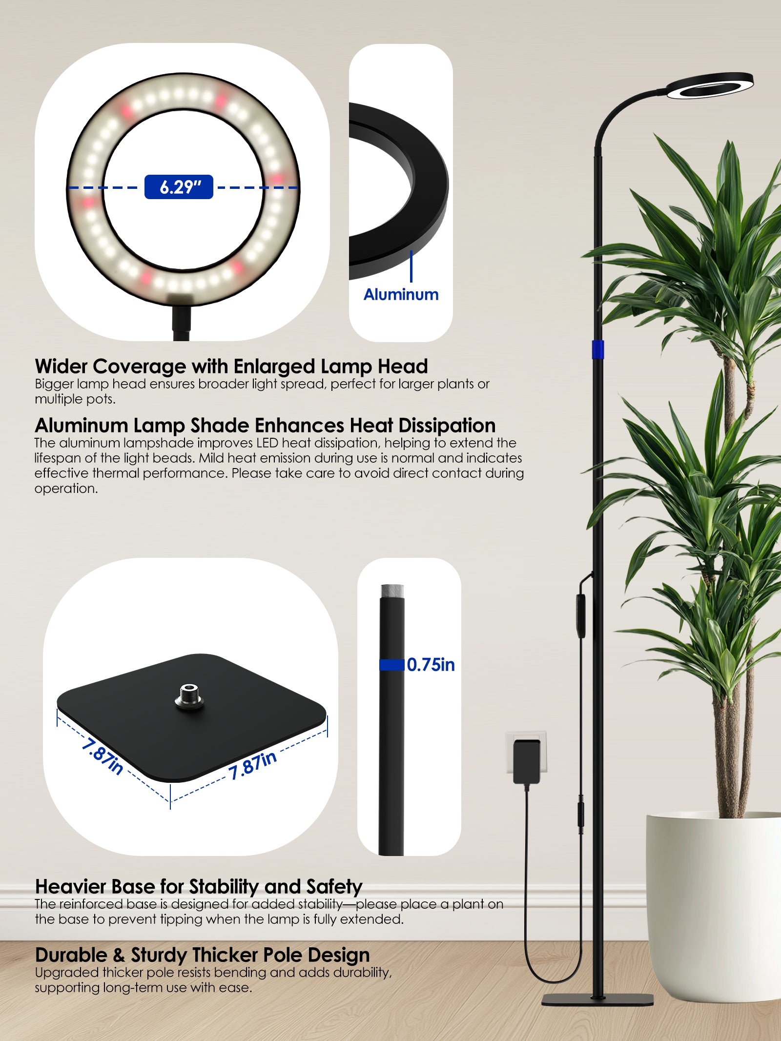 GLOWRIUM Smart Grow Light for Indoor Plants, Full Spectrum Floor Plant Light with APP Control, Auto Timer &amp; Adjustable Height for Large Tall Plants-G10