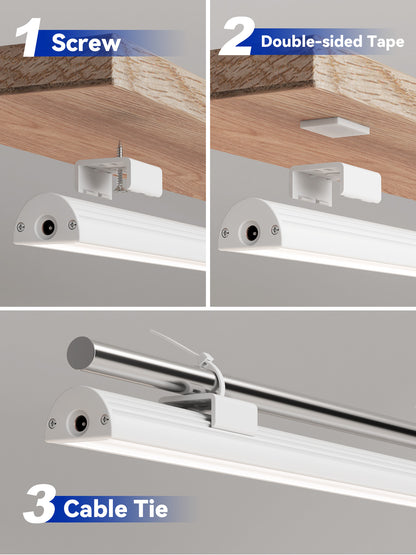 Three installation methods for GLOWRIUM G6 grow light using screws, double-sided tape, or cable ties