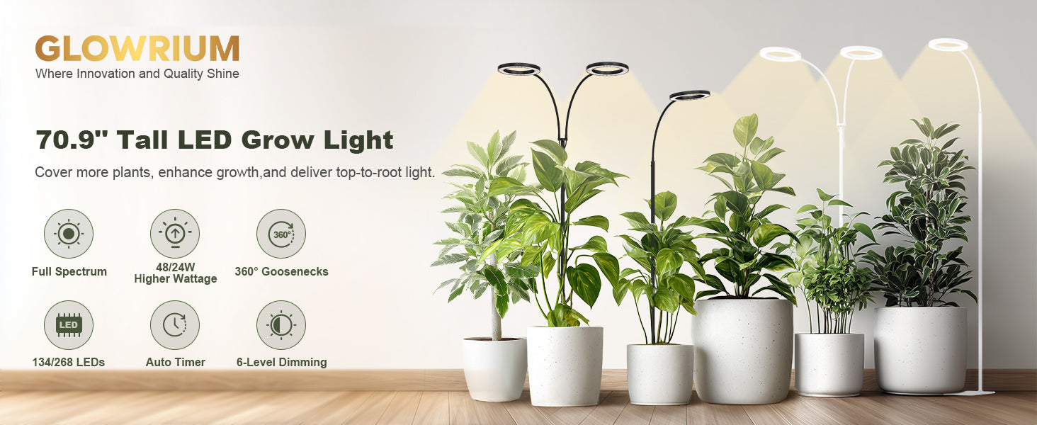 Glowrium G2 Pro full spectrum LED floor grow light with auto timer