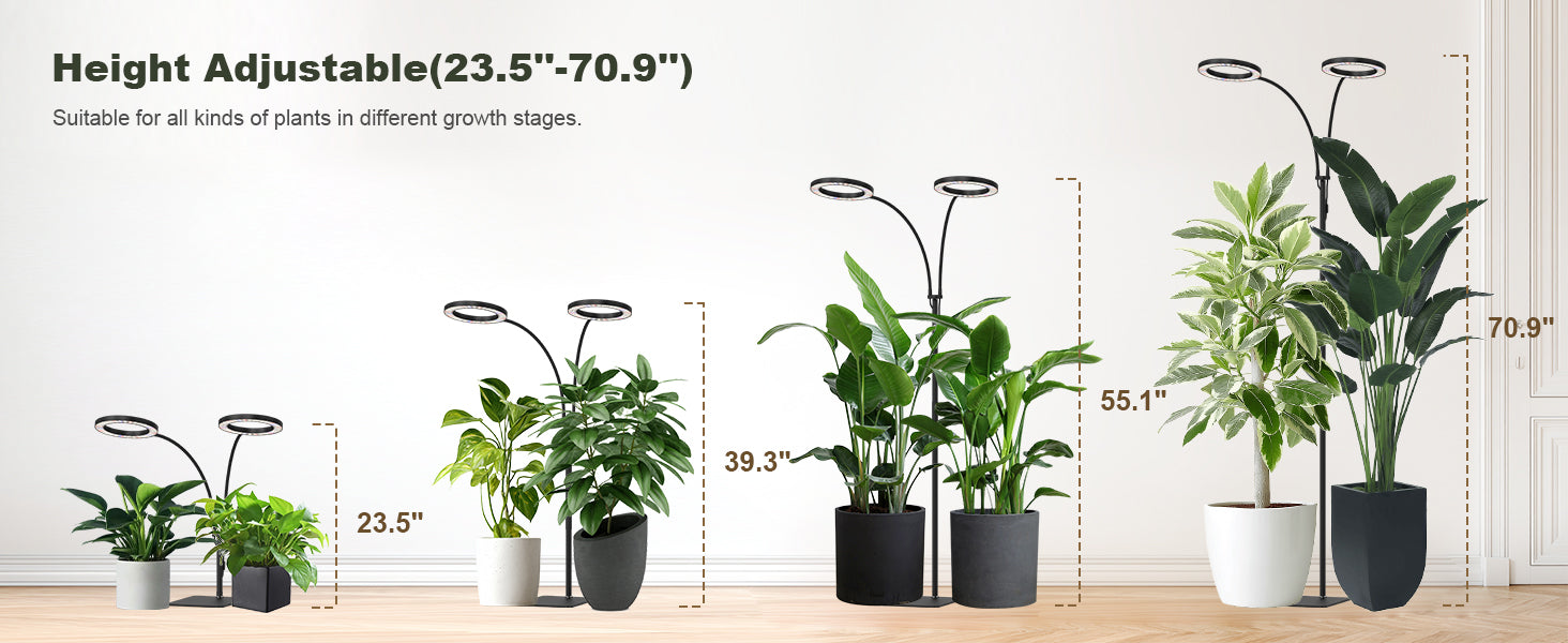 Glowrium G2 Pro dual head grow light adjustable height from 23.5 to 70.9 inches