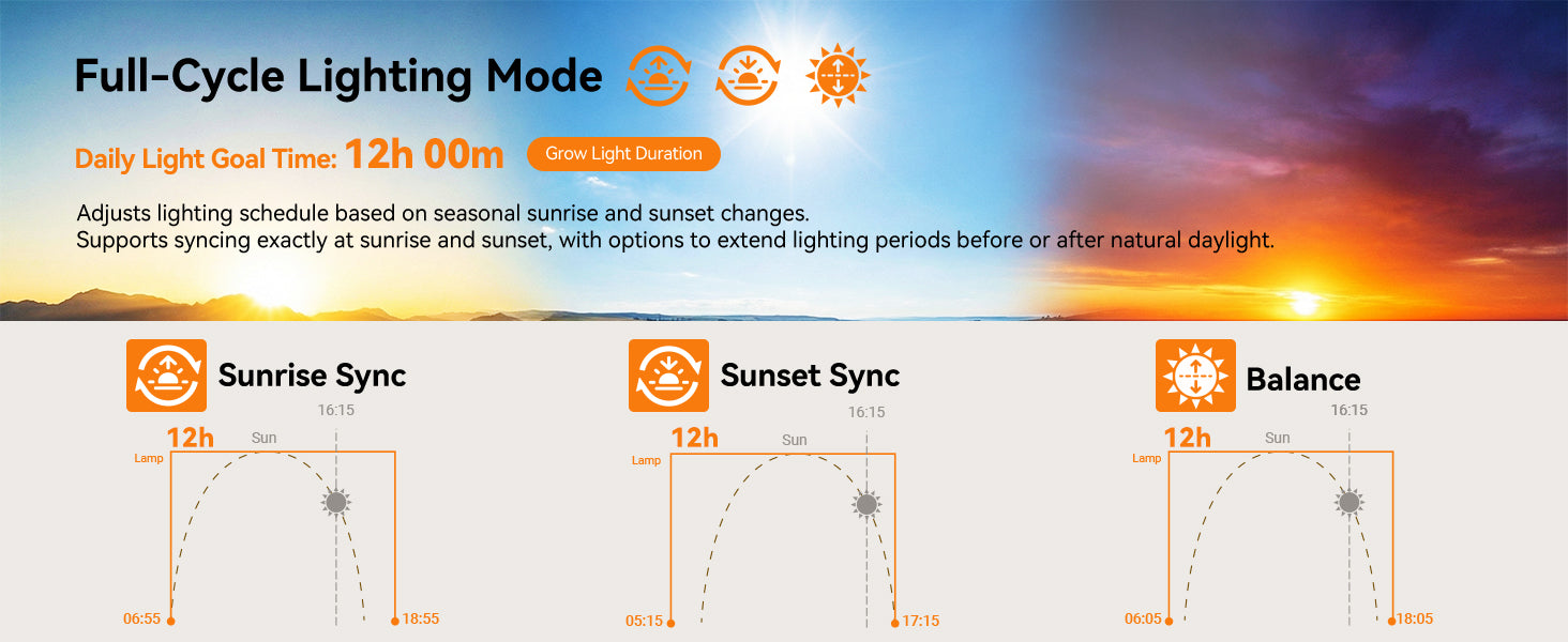 Glowrium full cycle lighting mode adjusting to seasonal sunrise and sunset changes