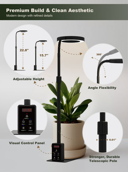 Glowrium G4 adjustable height plant light with 360-degree angle flexibility and visual control panel