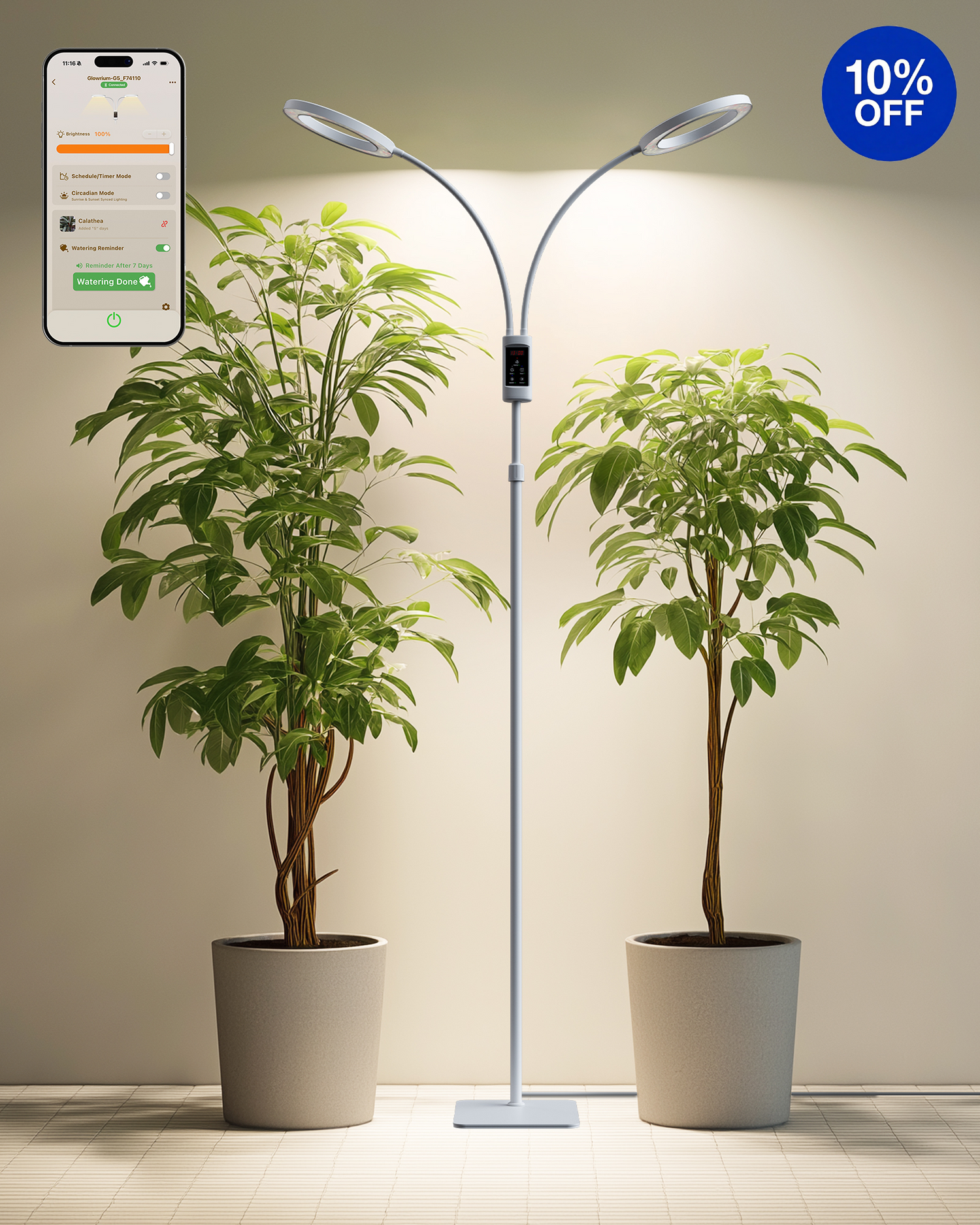 GLOWRIUM G5 48W Dual Head White Smart Full Spectrum LED Floor Grow Light