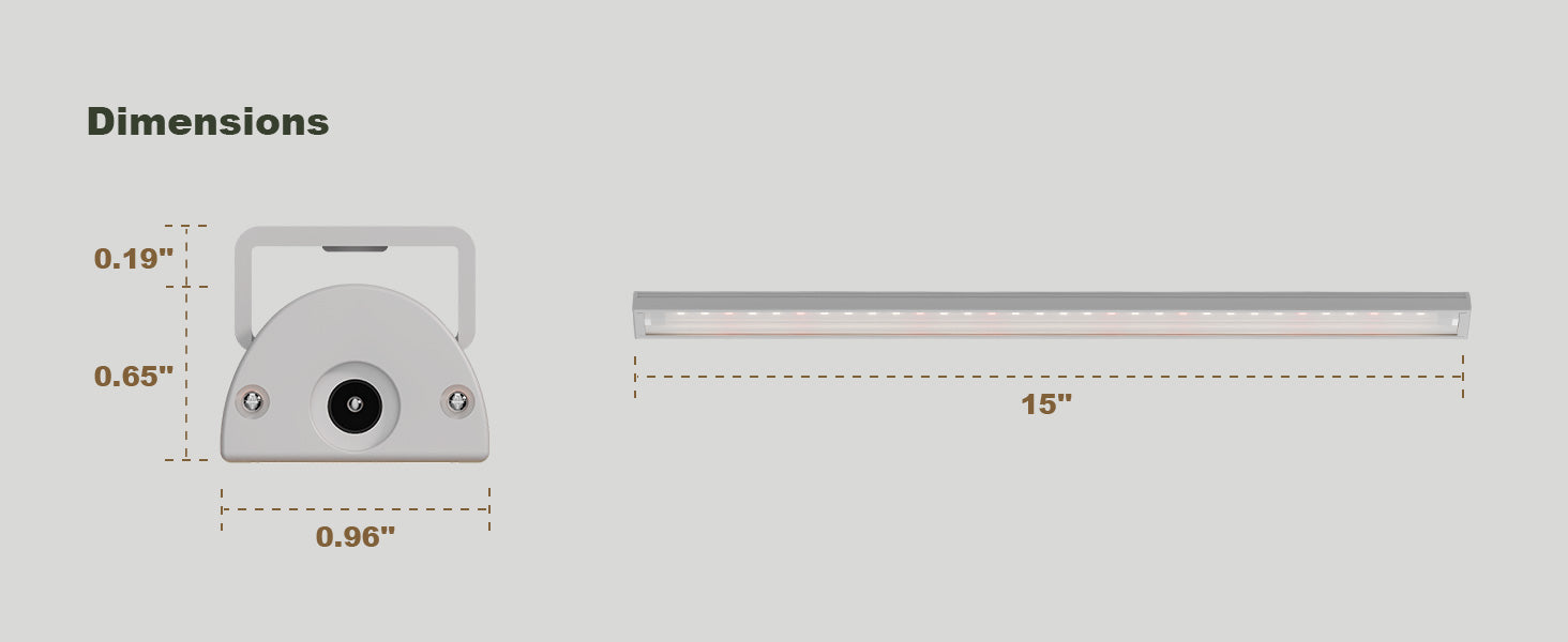 Product dimensions and size specifications of GLOWRIUM G6 15 inch LED grow light
