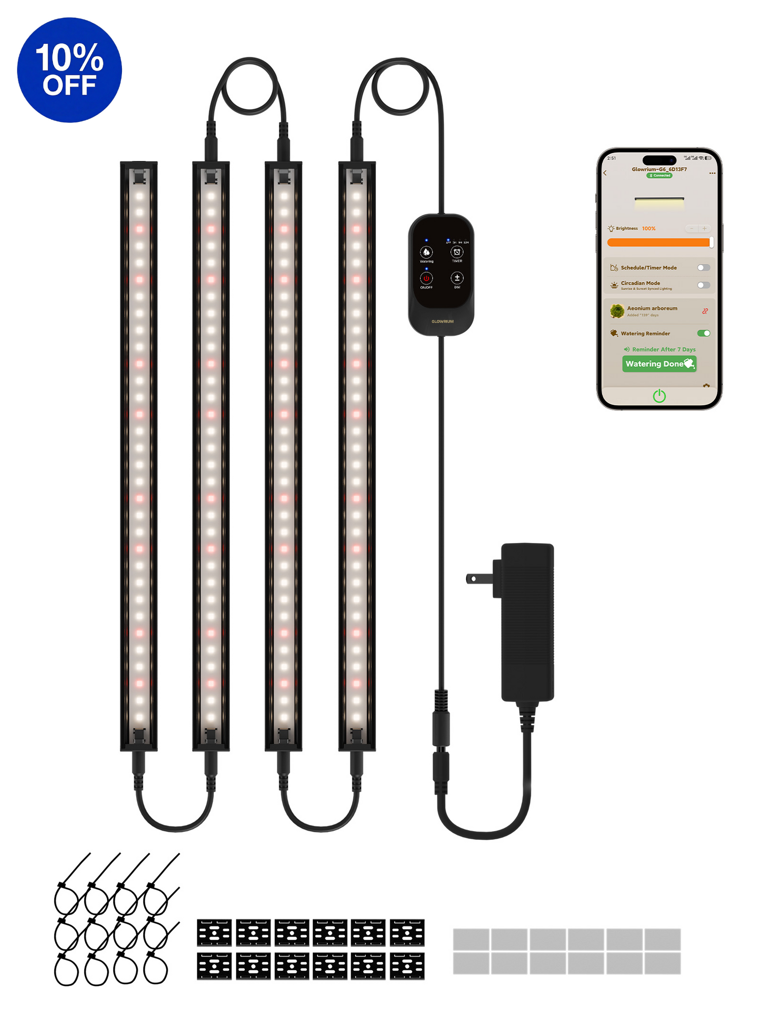 GLOWRIUM G6 4 Pack 32W Black smart LED grow light strip for indoor gardening