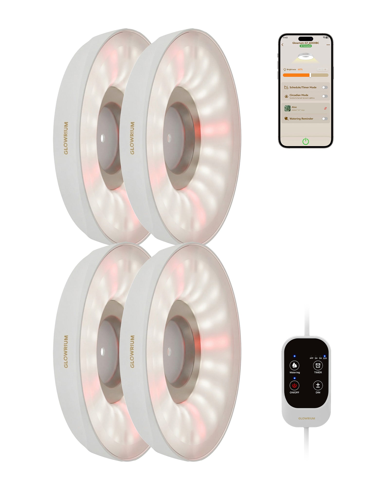 GLOWRIUM LED Grow Light for Indoor Plants – Smart Full Spectrum, Auto Timer, Stepless Dimming, Watering Reminder, Modular Design Plant Assistant-G7