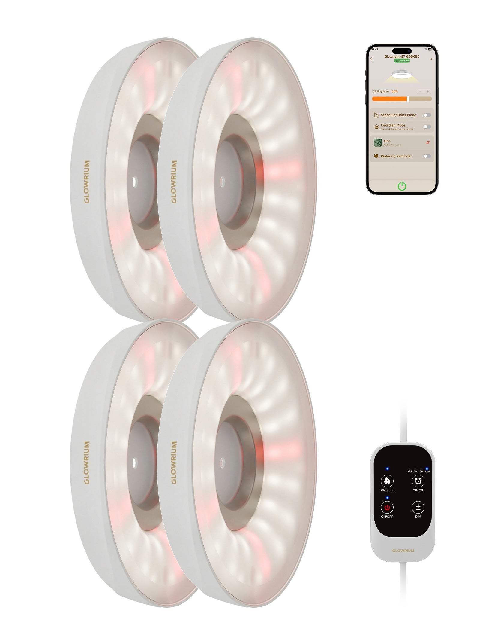 GLOWRIUM LED Grow Light for Indoor Plants – Smart Full Spectrum, Auto Timer, Stepless Dimming, Watering Reminder, Modular Design Plant Assistant-G7