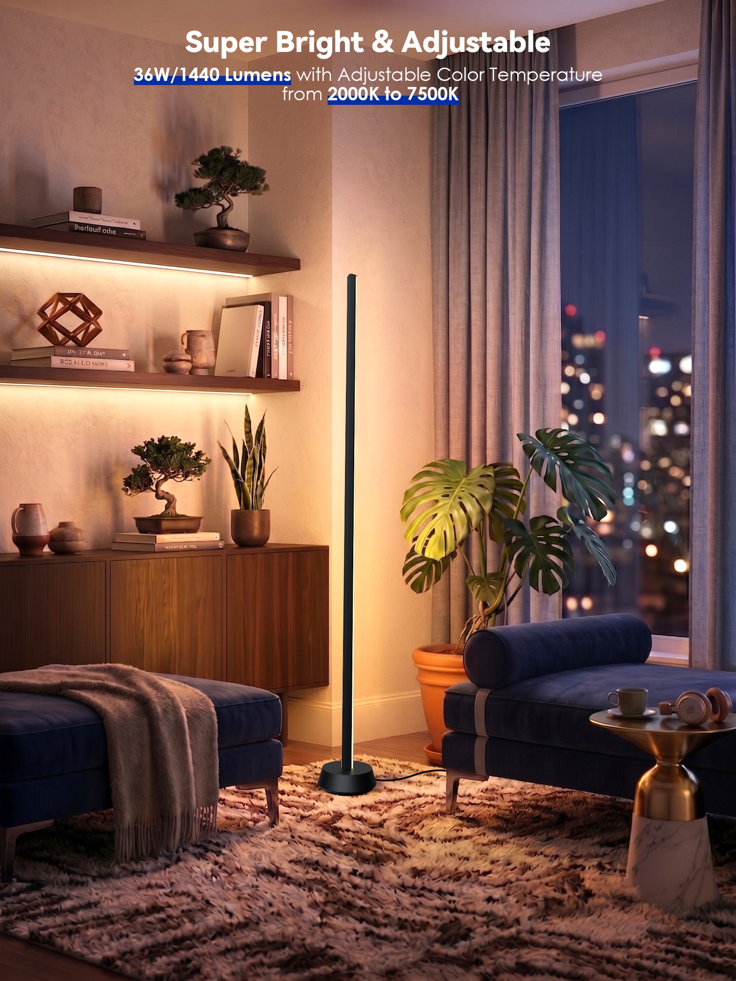 GLOWRIUM® H4 Smart LED Corner Floor Lamp – RGB+IC Color Effects, Alexa &amp; App Control, Dimmable Ambient Lighting for Gaming Rooms &amp; Living Spaces