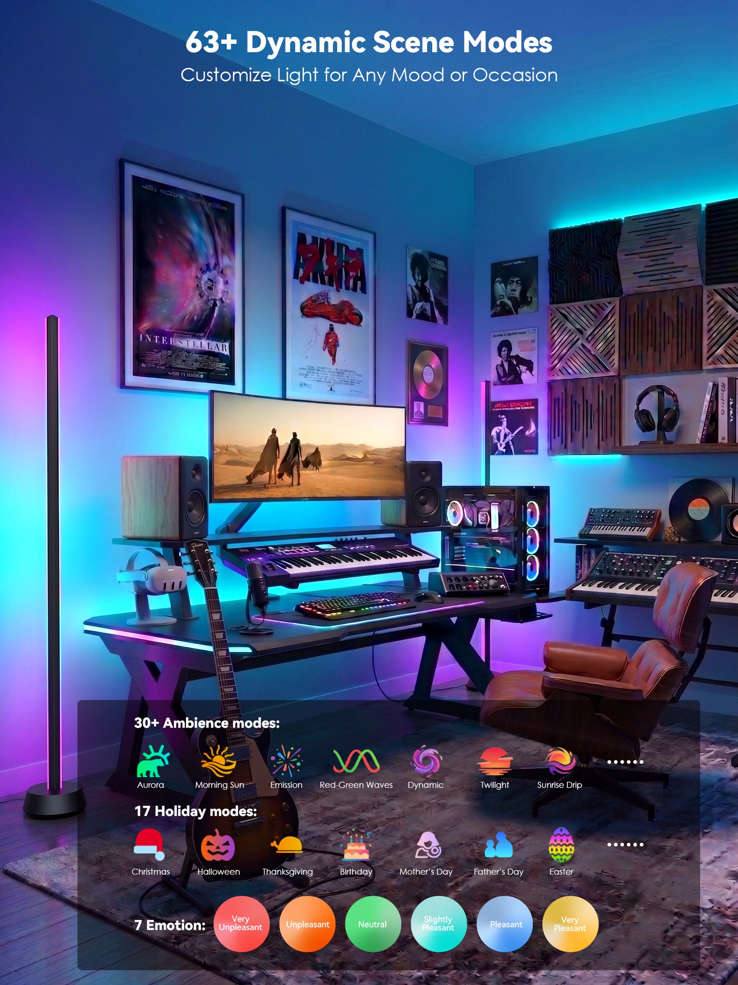 GLOWRIUM® H4 Smart LED Corner Floor Lamp – RGB+IC Color Effects, Alexa &amp; App Control, Dimmable Ambient Lighting for Gaming Rooms &amp; Living Spaces