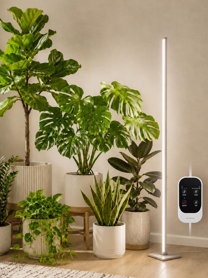 GLOWRIUM Full Spectrum Plant Grow Lights (60 in) 36W Hanging and Standing Auto-Timer Wide Area Coverage in Indoor Plants-G3 Silver