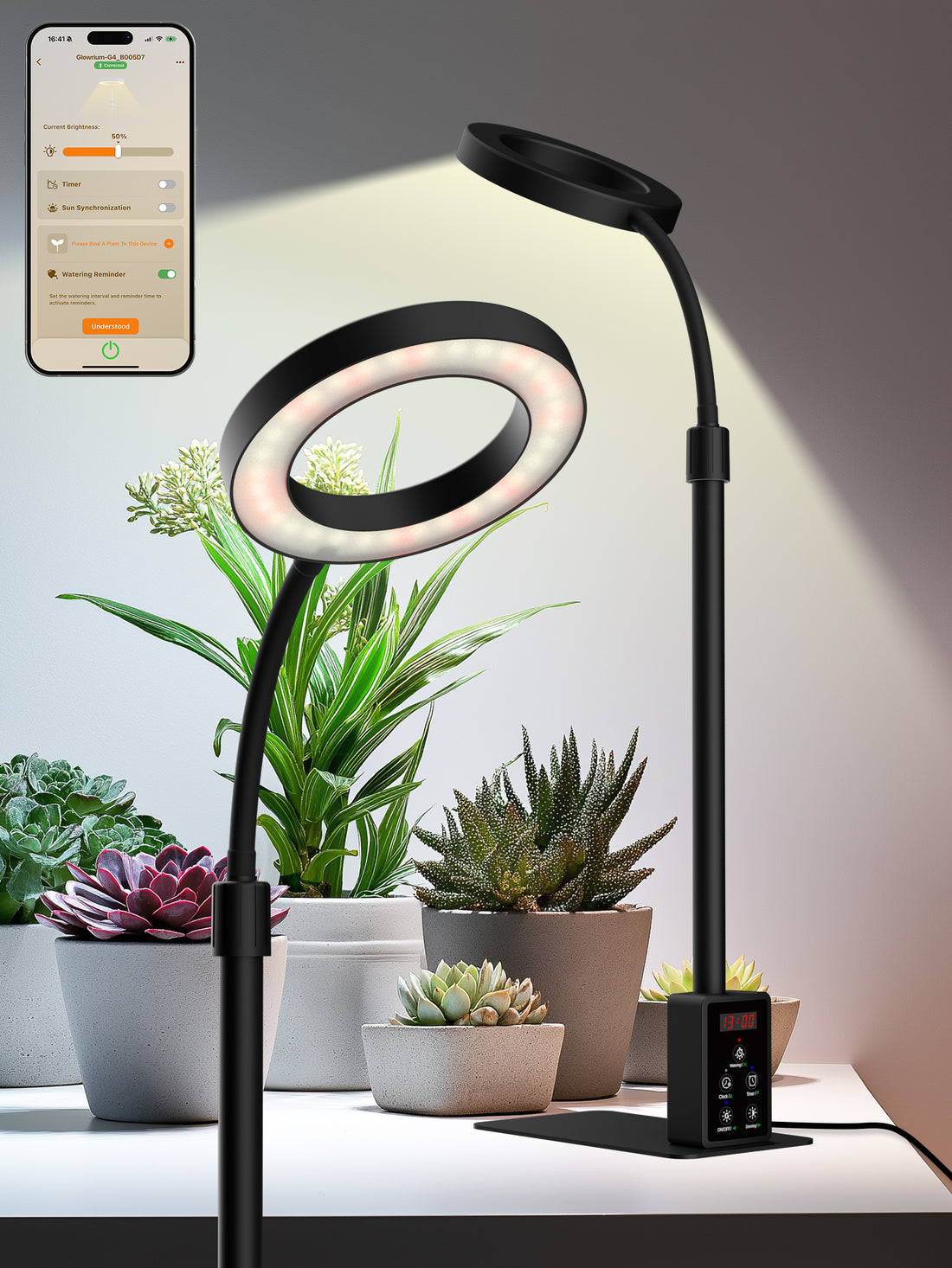 Glowrium Smart Grow Light – 12W Full-Spectrum Indoor Plant Lamp with App Control, Adjustable Height, Plant Care Assistant &amp; Dual Timer