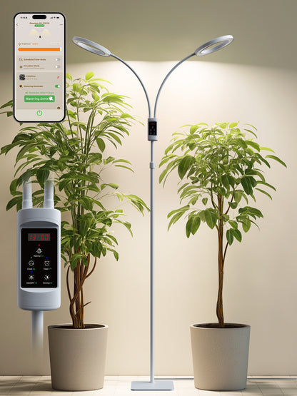 Smart Floor LED Grow Light 48W – Dual-Head Full Spectrum, Adjustable Height, Stepless Dimming, Auto-Timer for Most Indoor Plants-G5