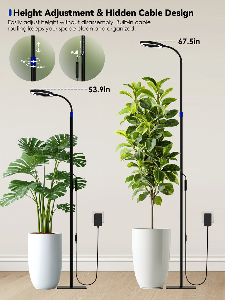 GLOWRIUM® G10 Smart Full Spectrum Floor Grow Light with APP Control, Auto Timer, Telescopic Adjustment for Large Tall Indoor Plants