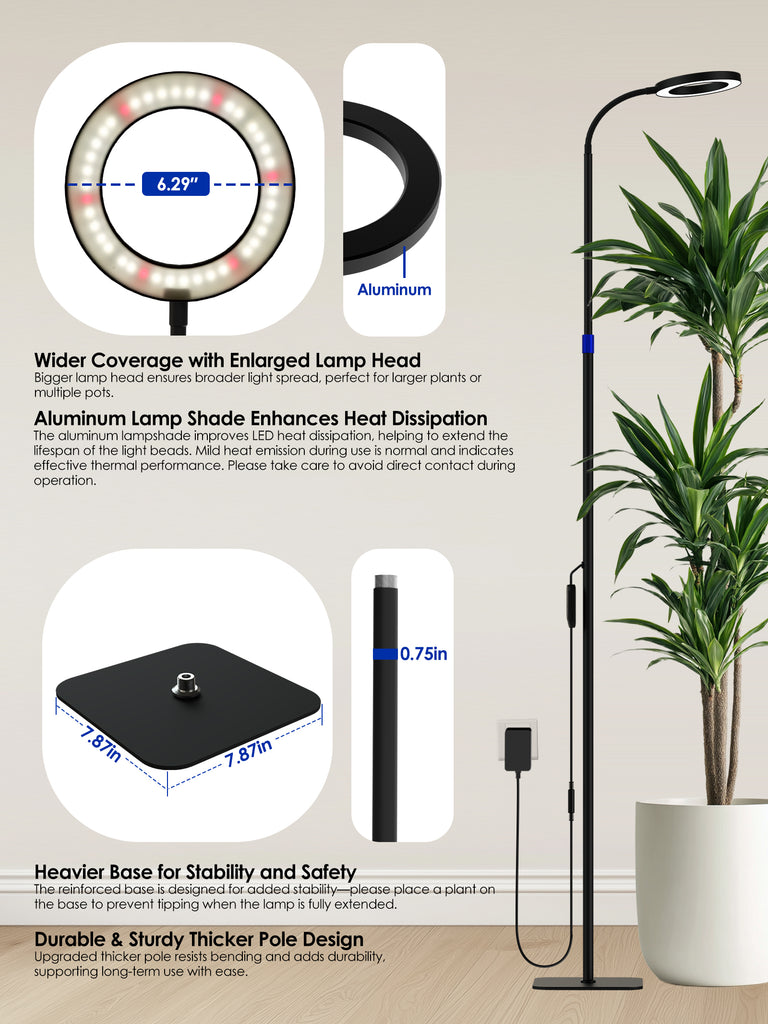 GLOWRIUM® G10 Smart Full Spectrum Floor Grow Light with APP Control, Auto Timer, Telescopic Adjustment for Large Tall Indoor Plants