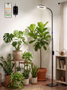 GLOWRIUM G10 smart LED floor grow light with app control standing next to indoor house plants