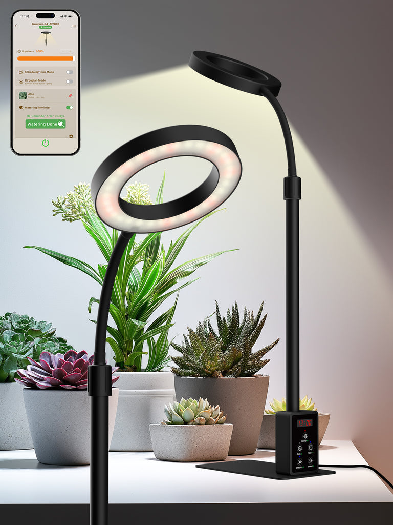 GLOWRIUM® G4 12W Smart LED Grow Light - Full Spectrum Indoor Plant Lamp with App Control, Adjustable Height, Dual Timer, Plant Care Assistant