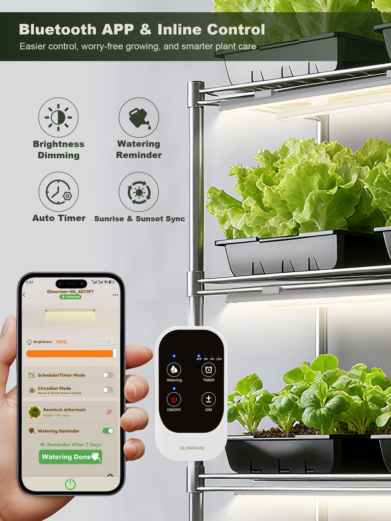GLOWRIUM® G6 Silver Smart Full Spectrum LED Grow Light Strips with App Control, Auto Timer, Dimming for Indoor Plant Shelves