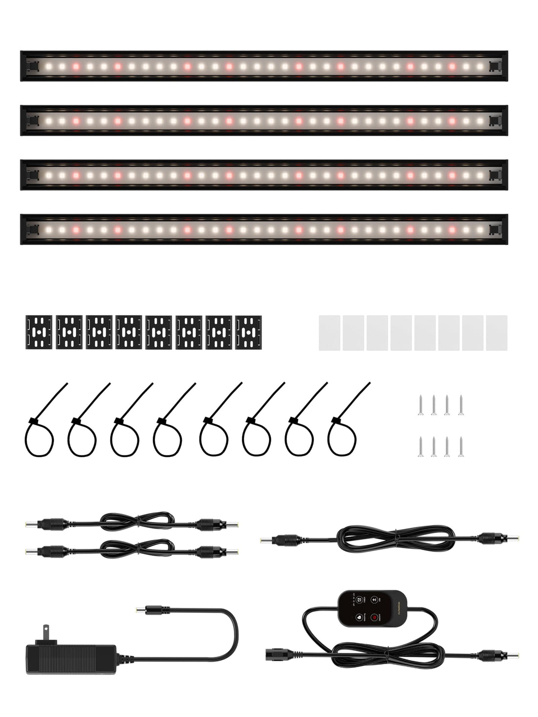 GLOWRIUM G6 smart LED grow light bars 4 pack kit in black finish with power adapter and mounting accessories