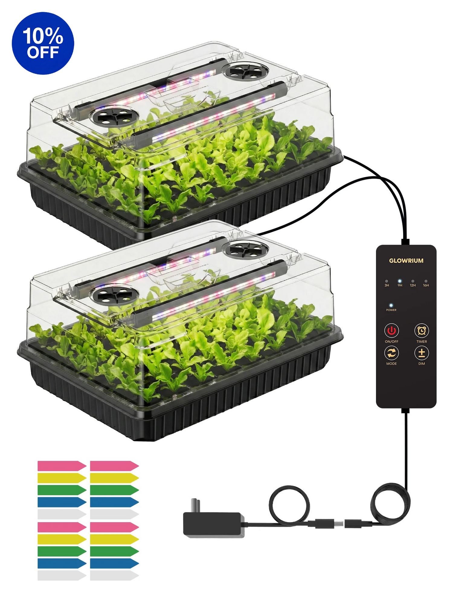 GLOWRIUM G9 Seed Starter Kit with 20W Grow Lights and 2-Pack Trays